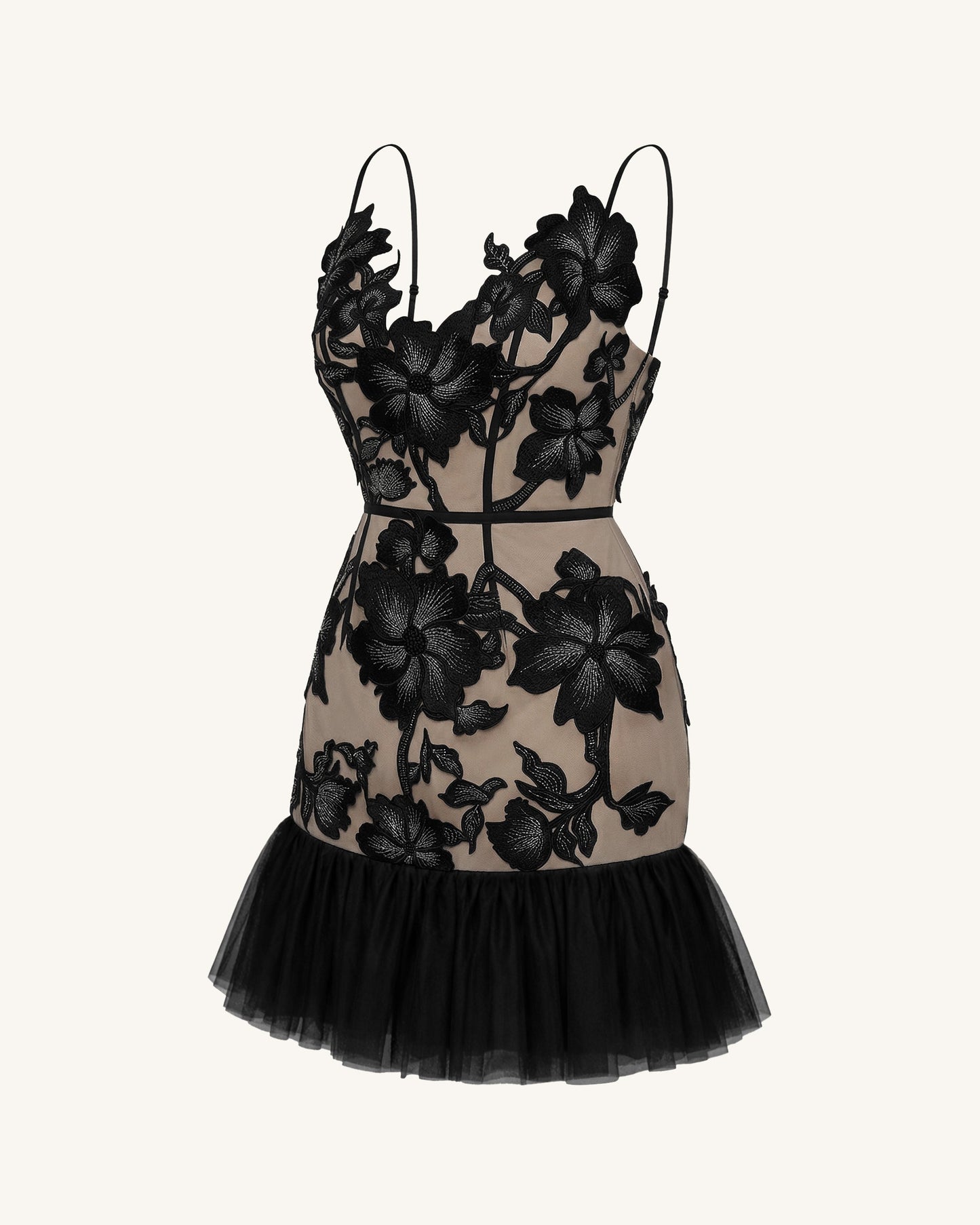 Floral Sling Mini Dress - Black