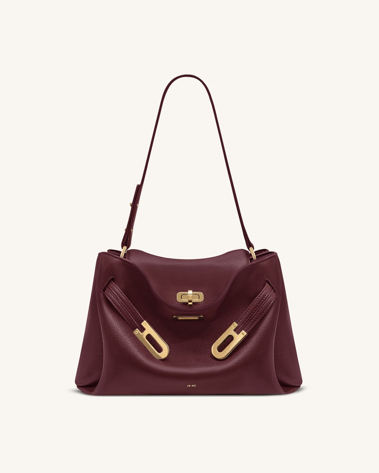 Rhea Pebbled Double Buckle Shoulder Bag - Dark Burgundy