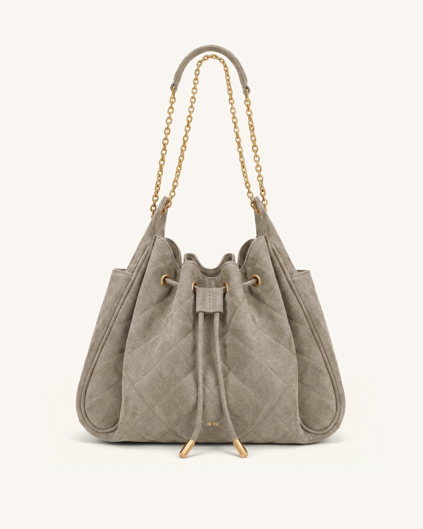 Rowan Faux Suede Quilted Chain Bucket Bag - Gray
