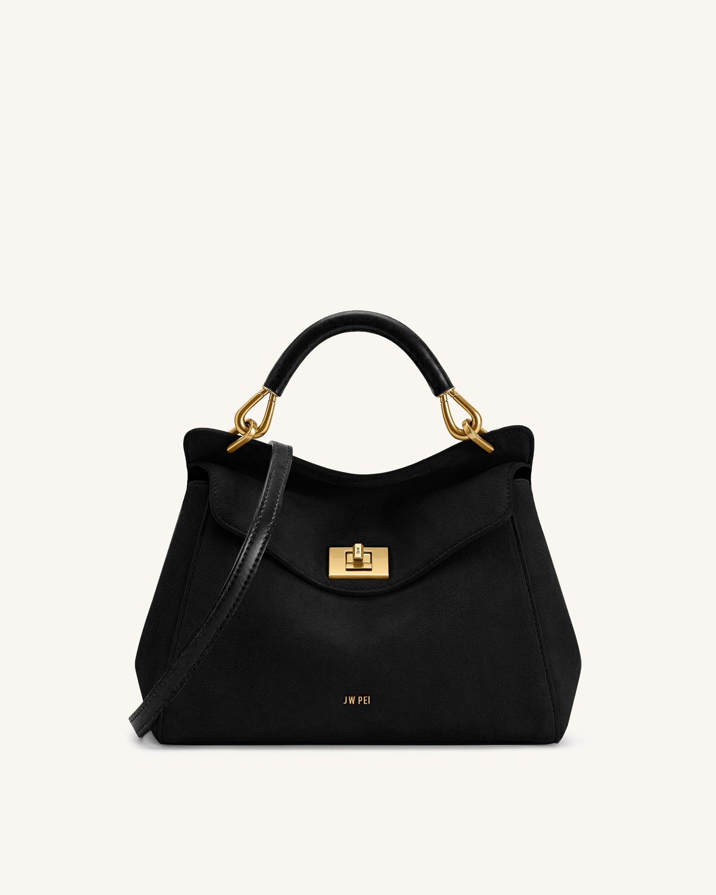 Lucia Classic Faux Suede Top Handle Bag - Black