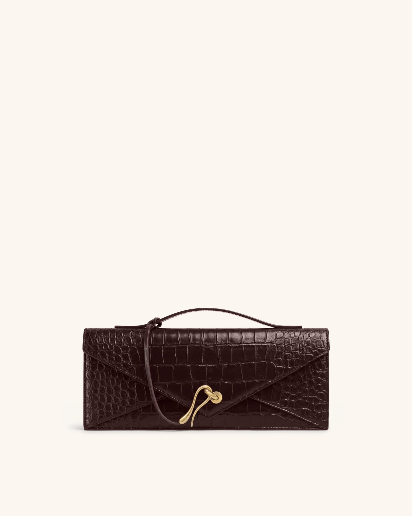 Celeste Envelope Top Handle Bag - Dark Brown Croc