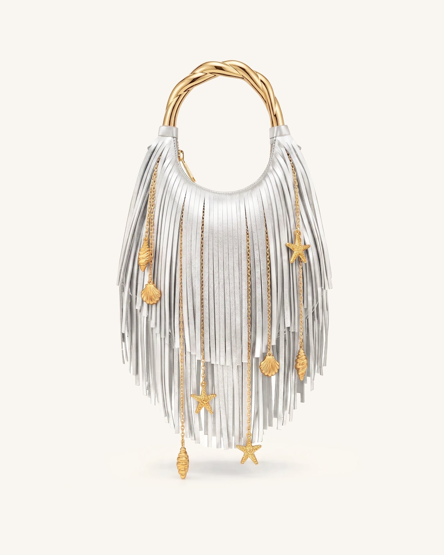 Chloe Metal Handle Fringe Top Handbag - Silver