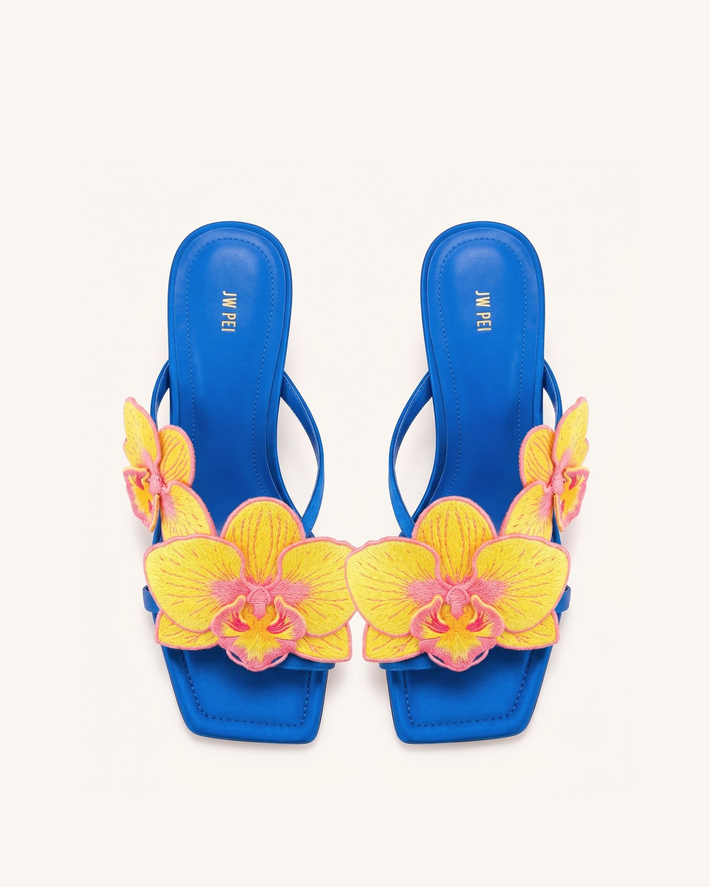 Serena Orchid Embroidered Toe Ring Heeled Sandals - Royal Blue