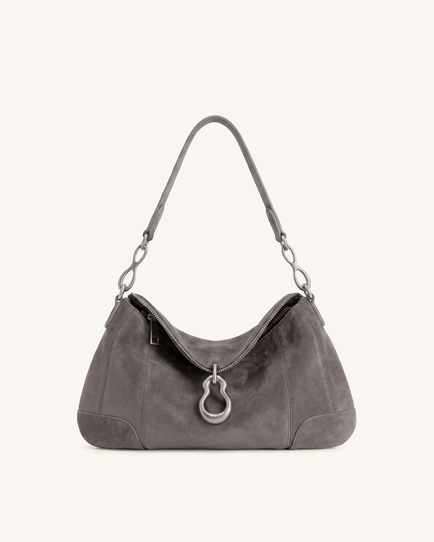 Jayla Faux Suede Metal Pendant Embellished Shoulder Bag - Dark Grey