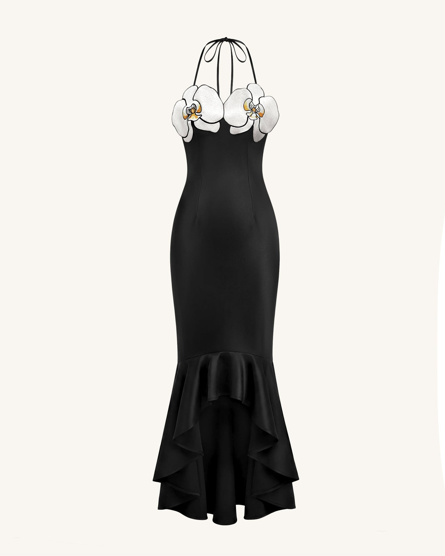 Orchid Embroidered High-Low Midi Dress - Black