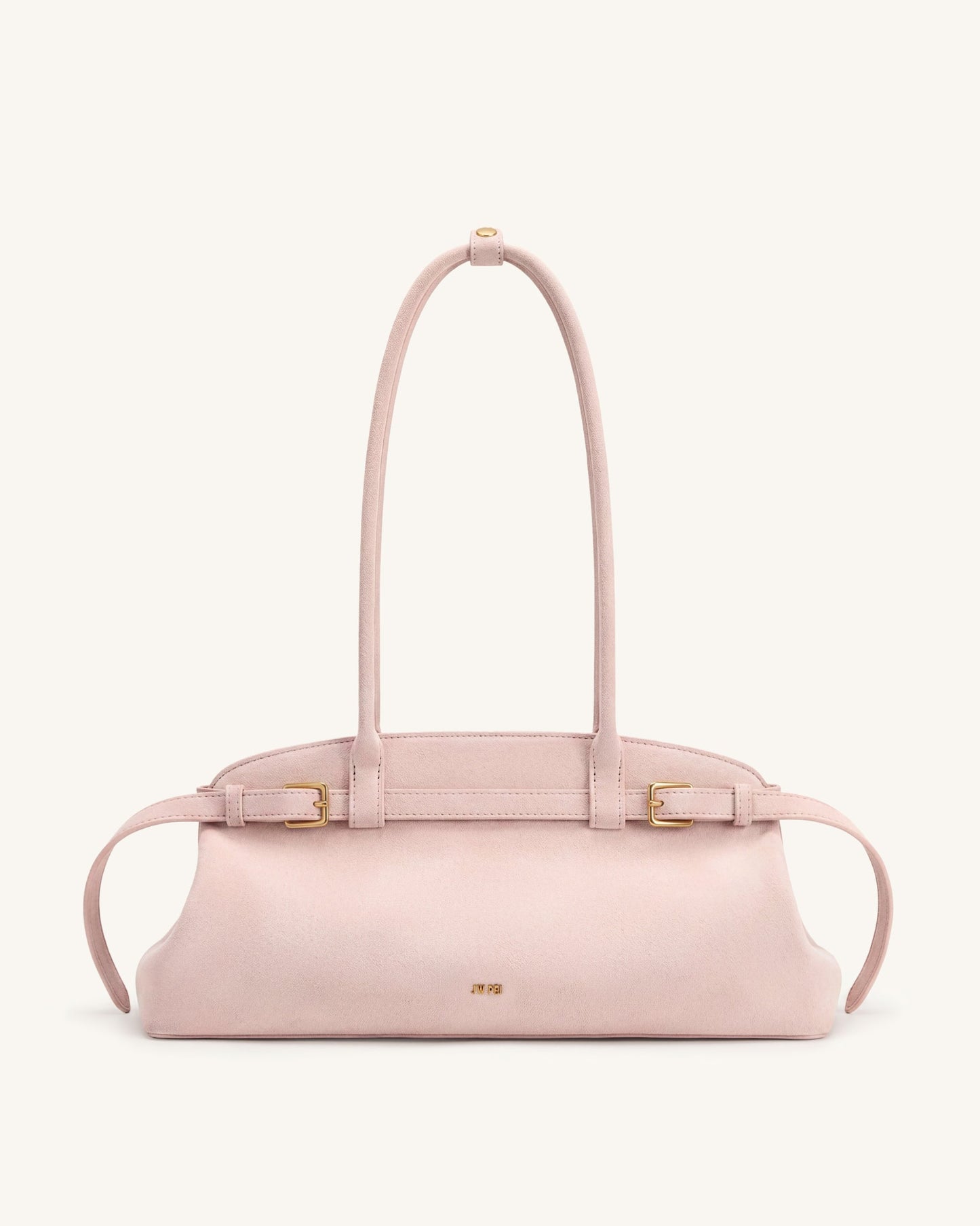 Arden Faux Suede Belt Detail East-West Shoulder Bag - Pink