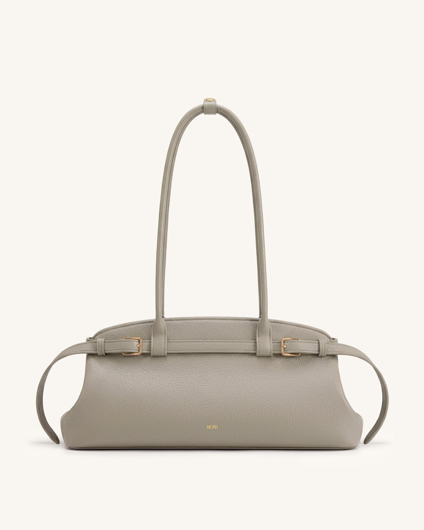 Arden Pebbled Belt Detail East-West Shoulder Bag - Taupe