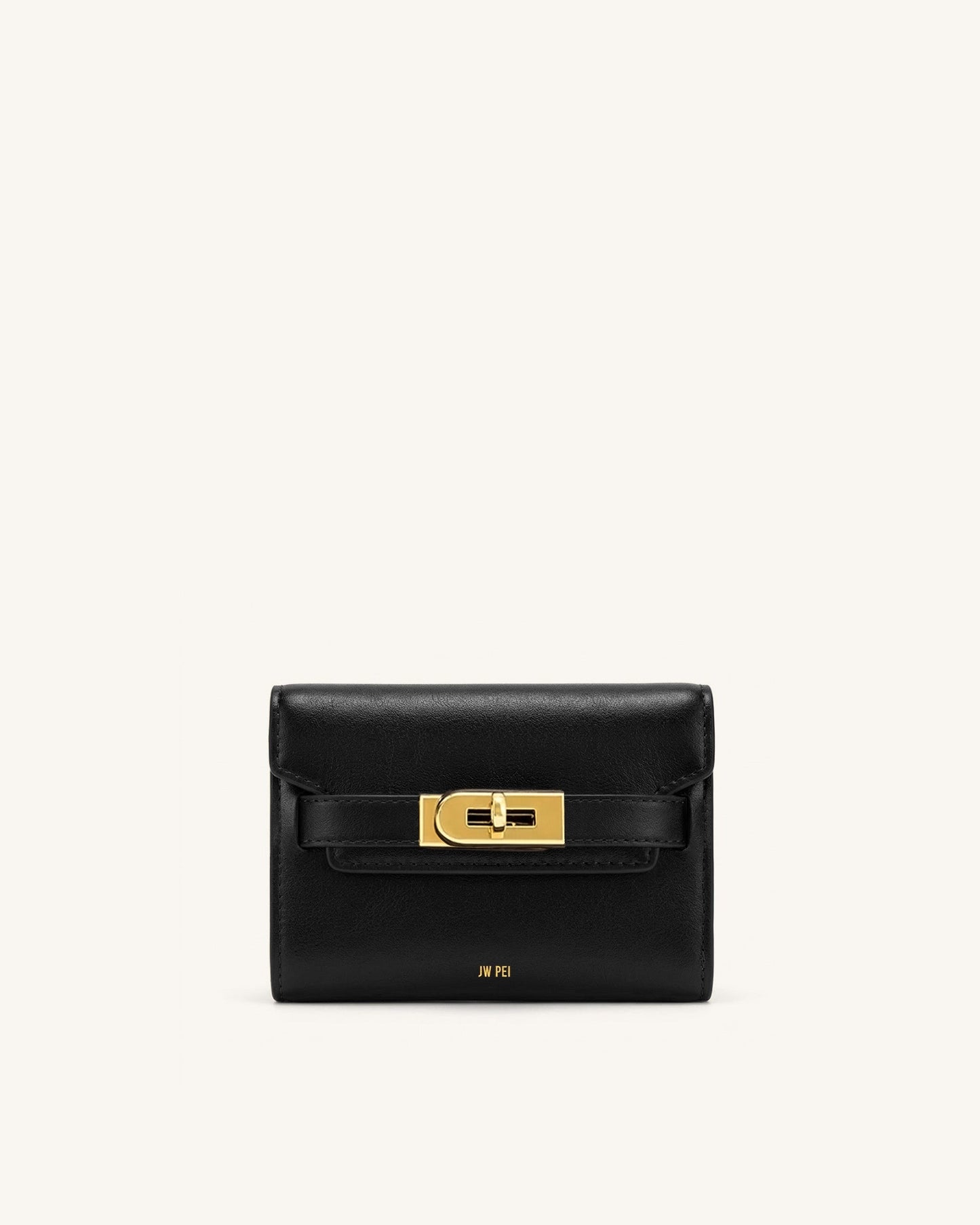 Yara Turn-Lock Flap Compact Wallet - Black
