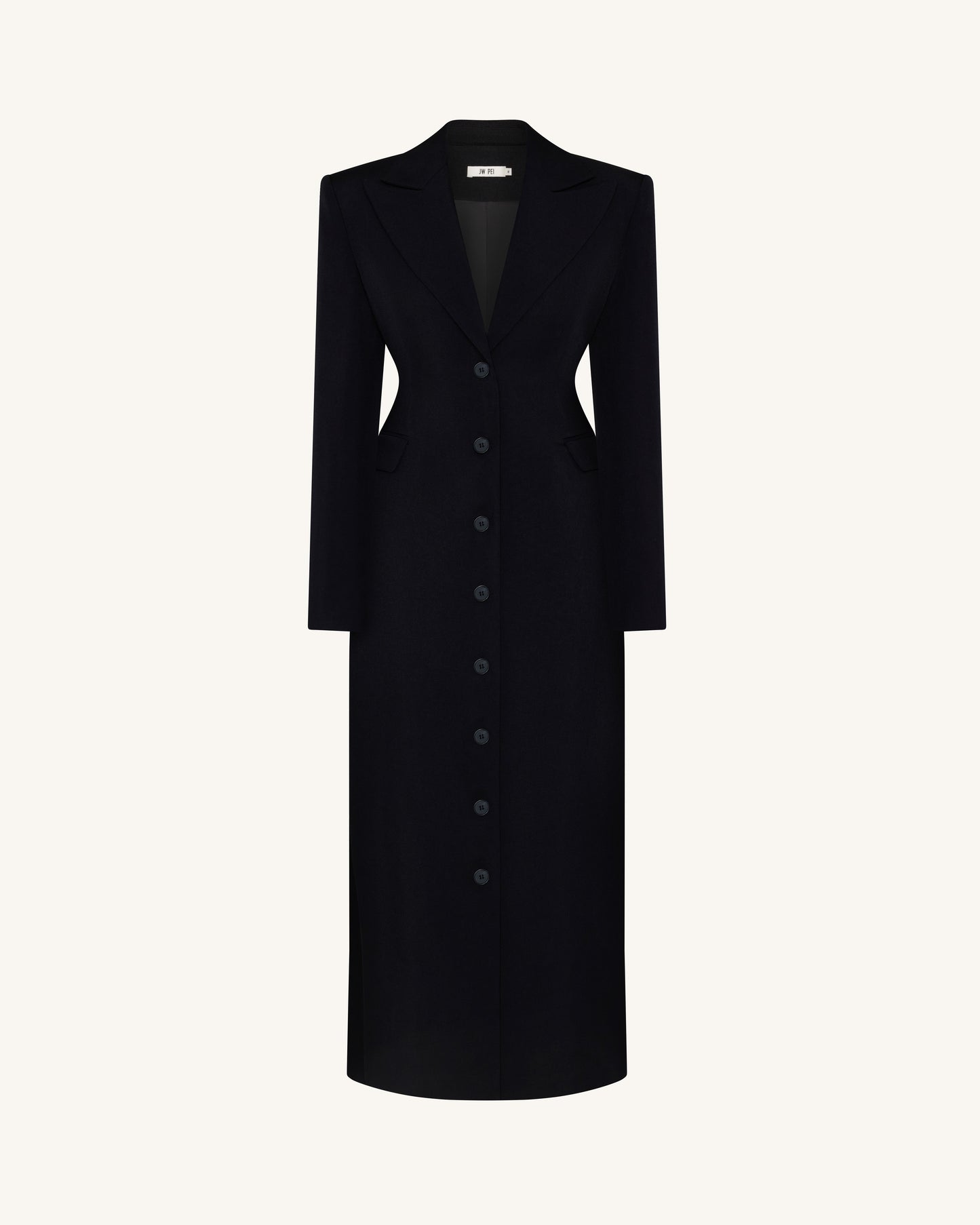 Structured Shoulder Fitted Lapel Maxi Coat - Black