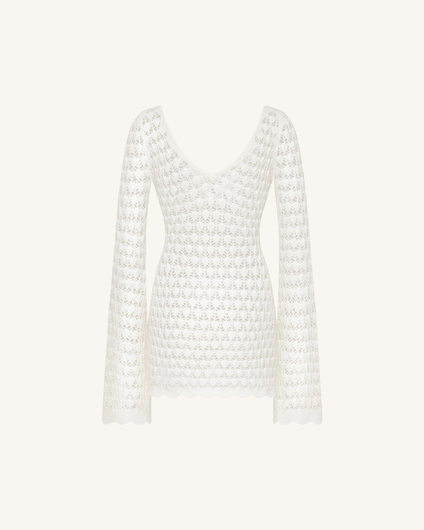Pointelle Knit Keyhole Mini Dress - White
