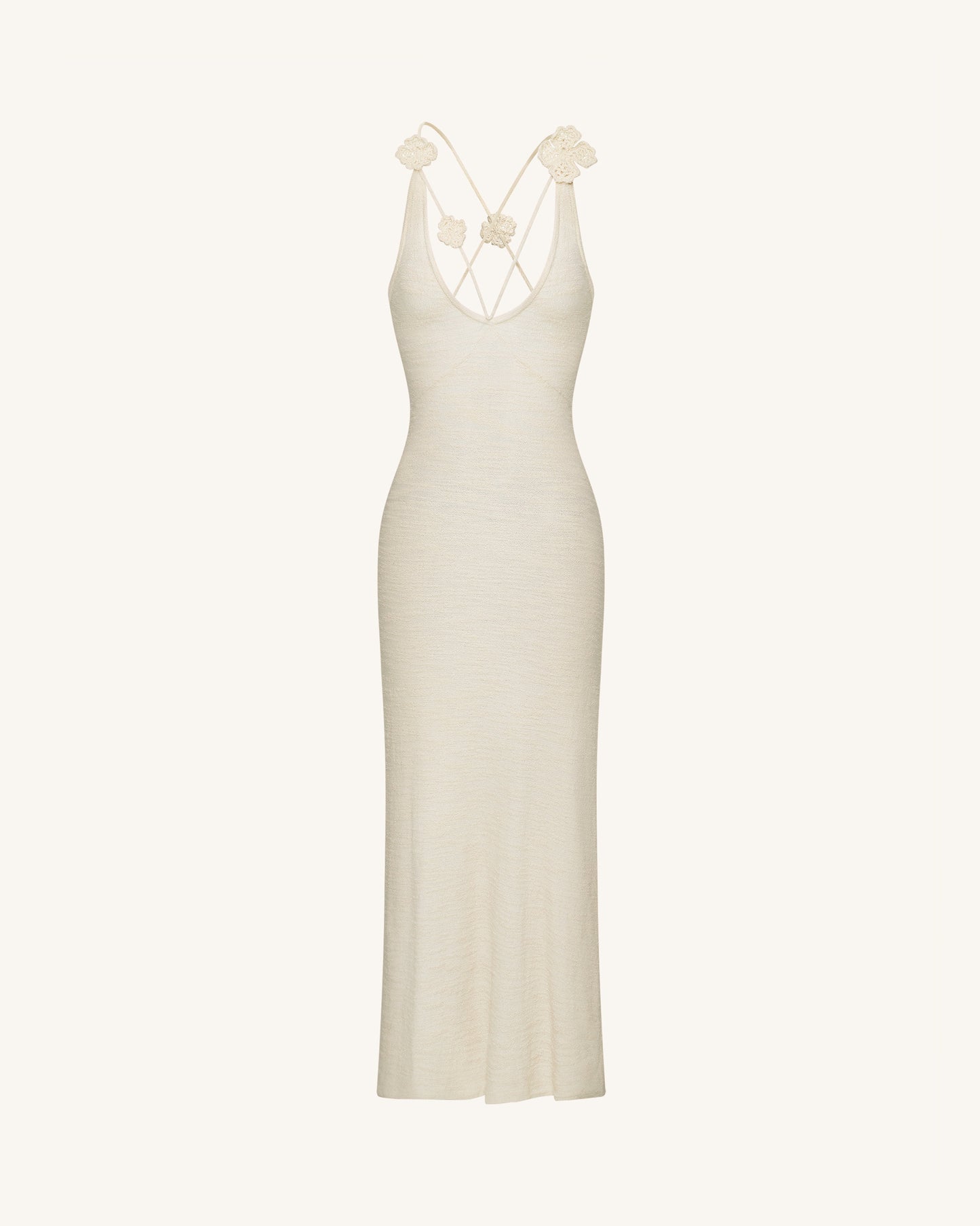 Textured Knit Halter Maxi Dress - Cream