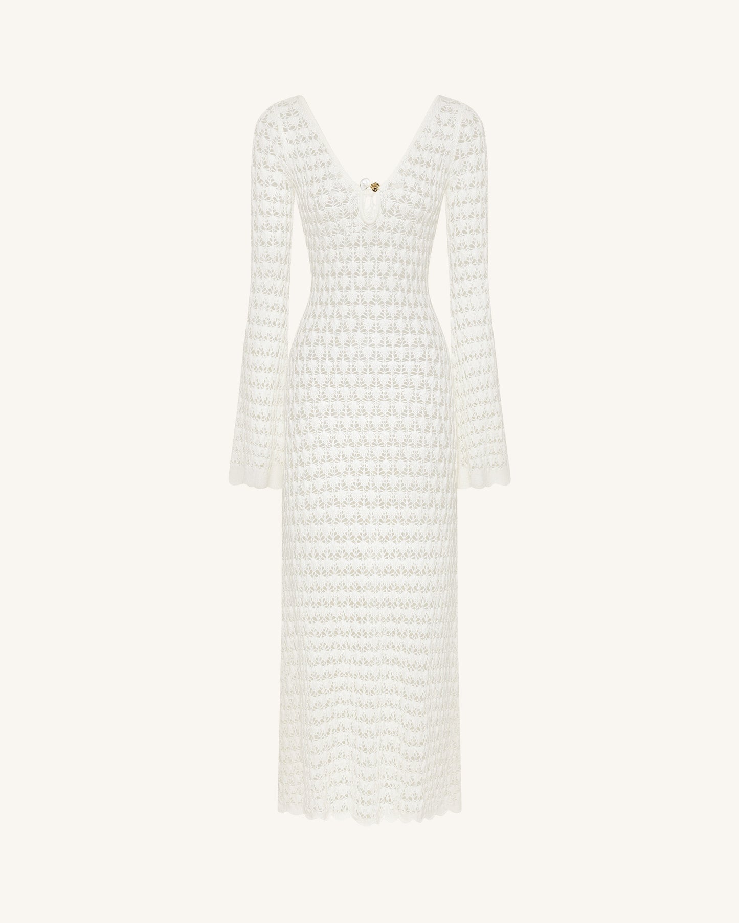 Pointelle Knit Keyhole Maxi Dress - White