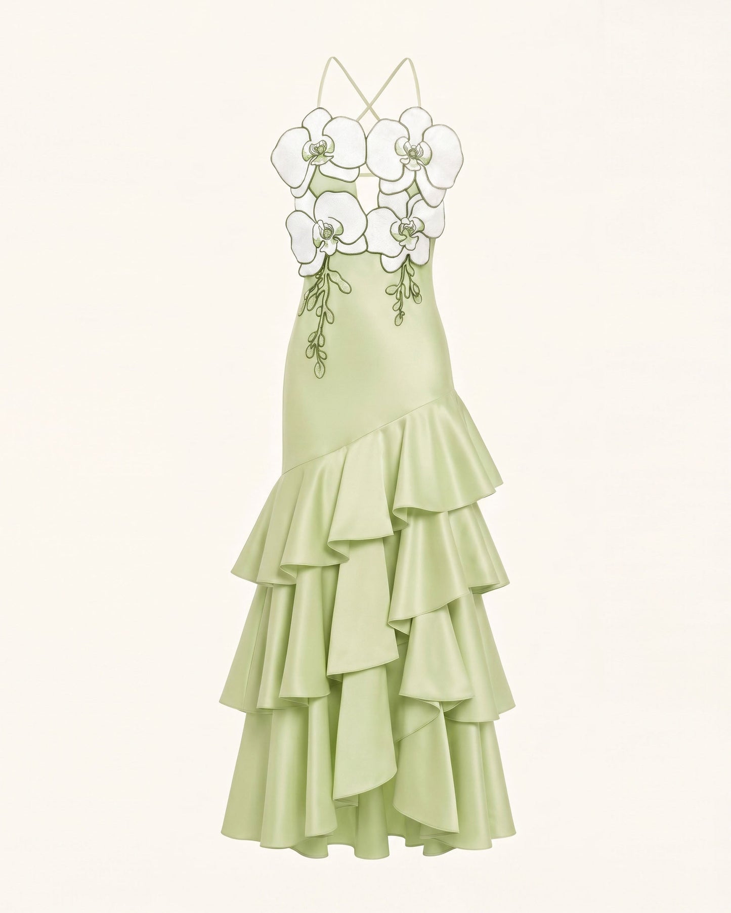 Orchid Embellished Ruffle Midi Dress - Light Green