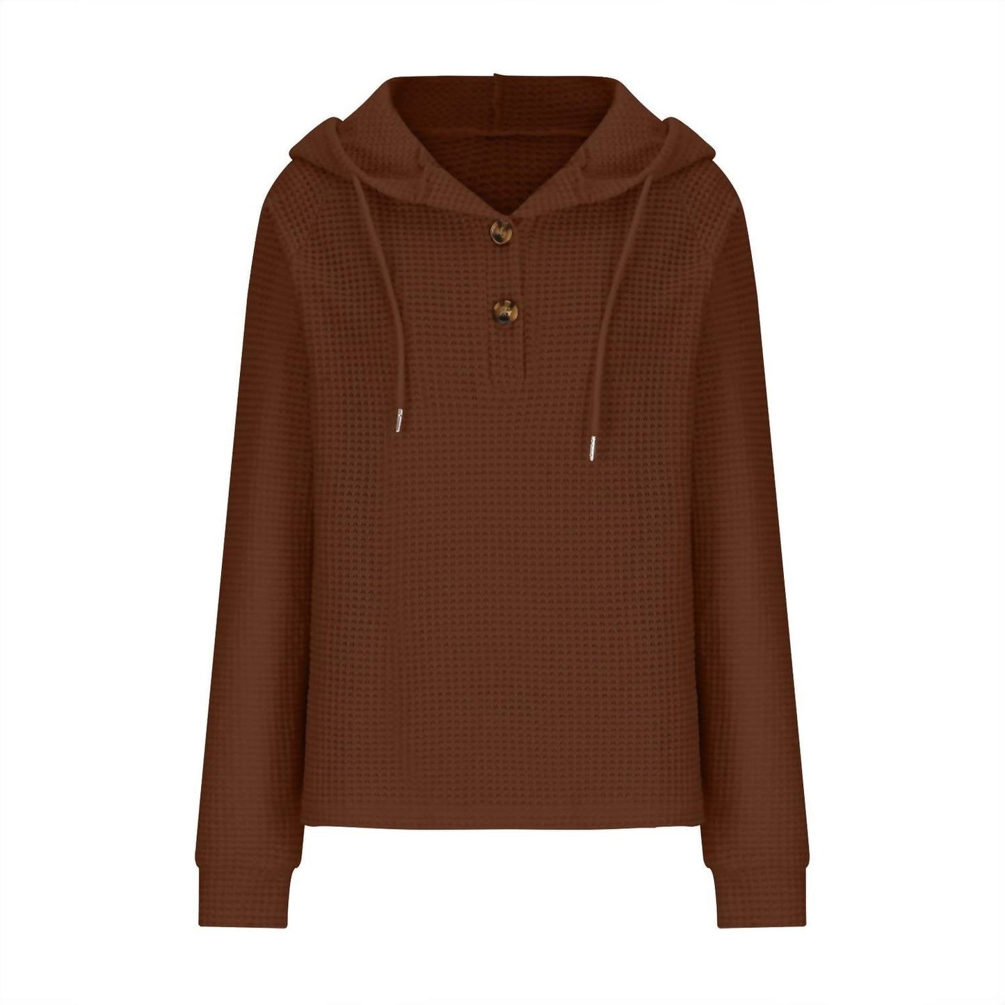 Waffle Button-Up Hoodie Pullover In Caramel