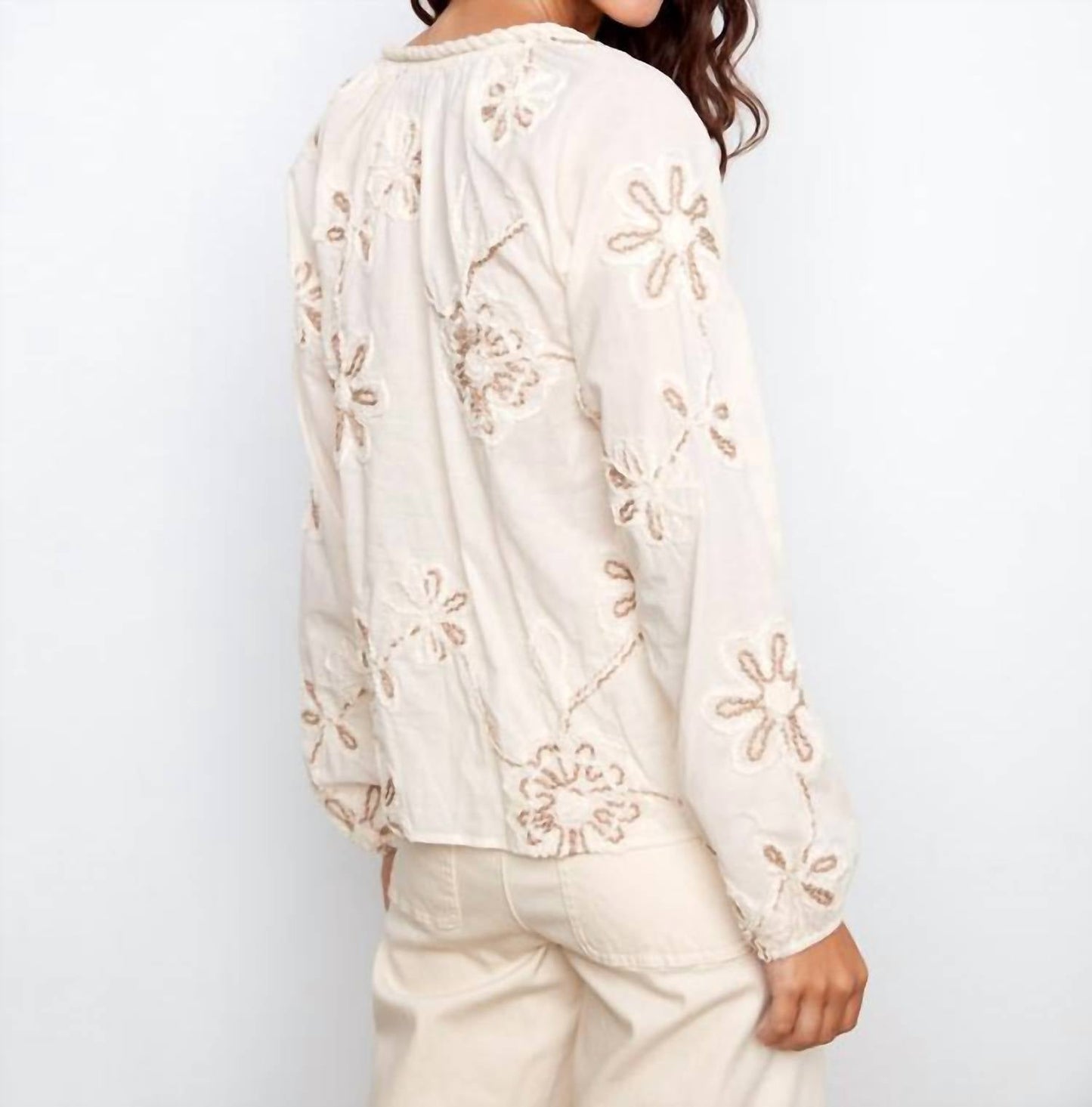 Textured Embroidered Top In Ecru