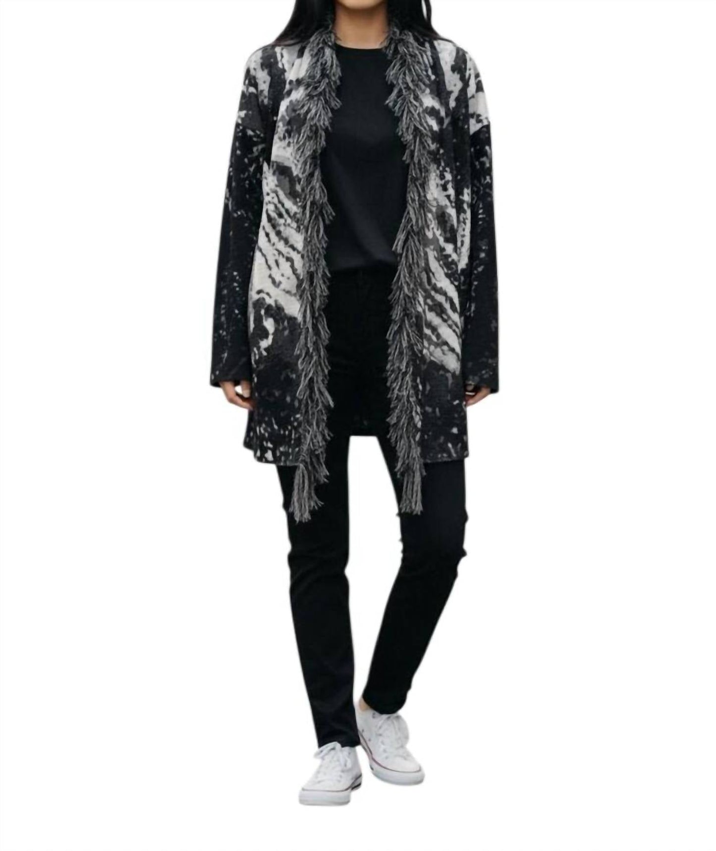 Tassel Trim Cardigan In Black