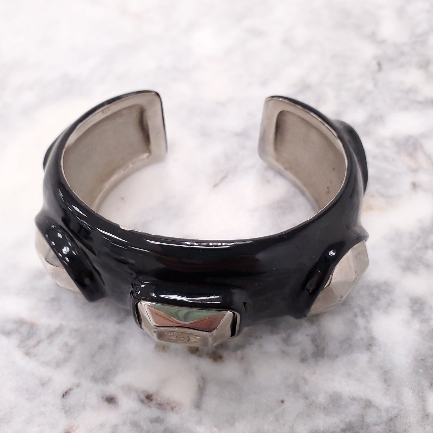 CHANEL VINTAGE BLACK ENAMEL CUFFS