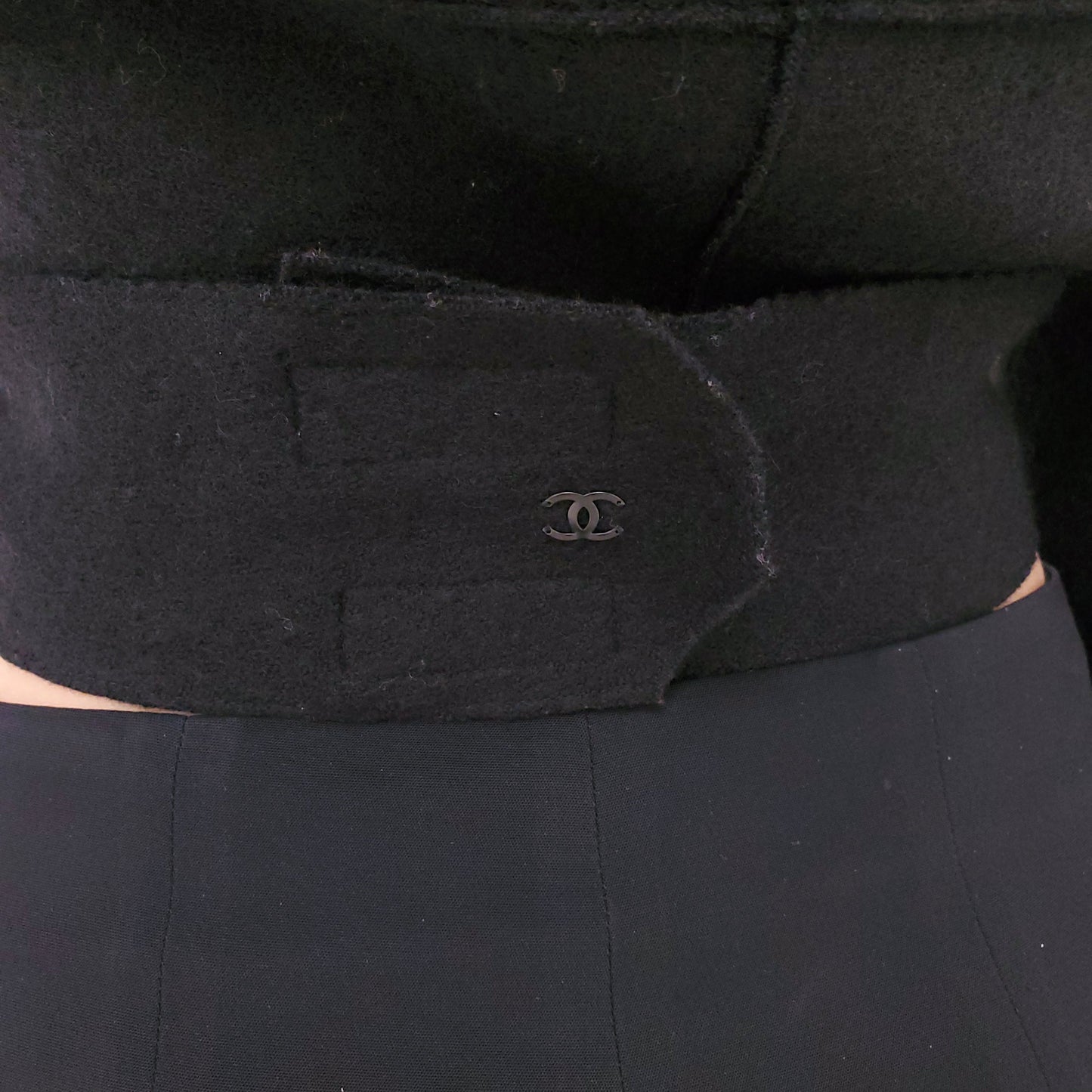 CHANEL BLACK WRAP JACKET - SIZE 36