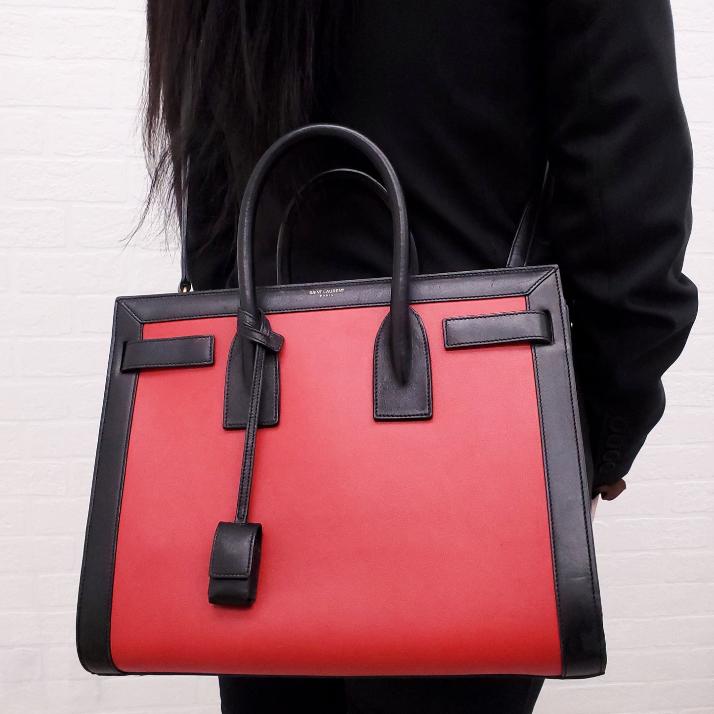 SAINT LAURENT RED AND BLACK SAC DE JOUR