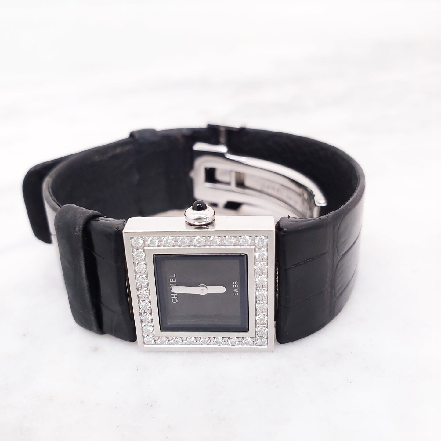 CHANEL DIAMOND WATCH WITH CROC BAND