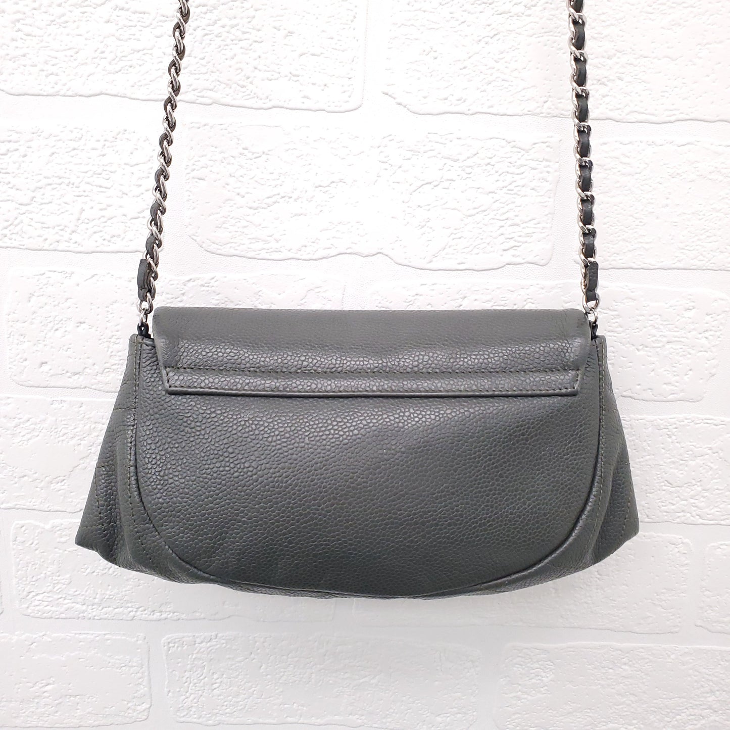 CHANEL KAKI HALF CRESCENT INTERLOCKING CC WALLET ON CHAIN