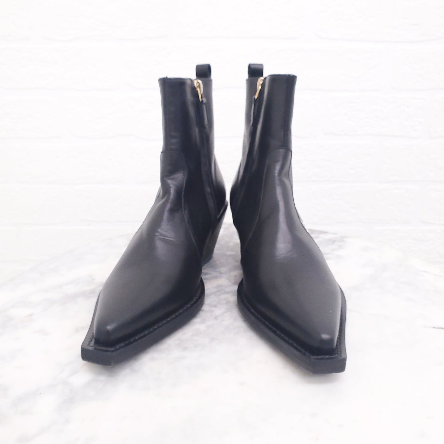 VERSACE BLACK LEATHER LOGO COWBOY BOOTS - SIZE 35