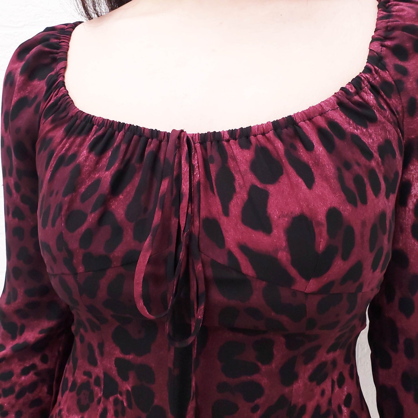 DOLCE & GABBANA BURGUNDY LEOPARD BLOUSE WITH TIE - SIZE 40