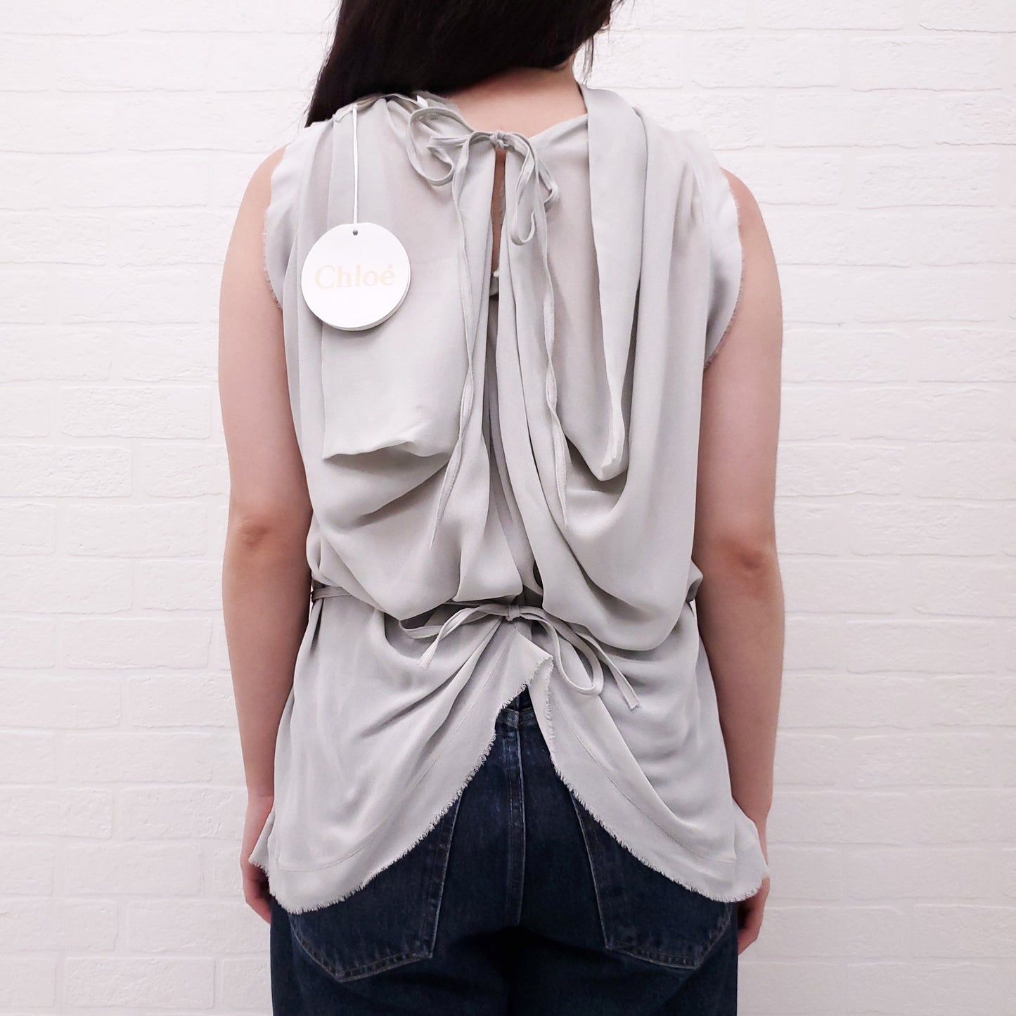 CHLOÉ GREY SILK TANK TOP WITH TIES - SIZE 38