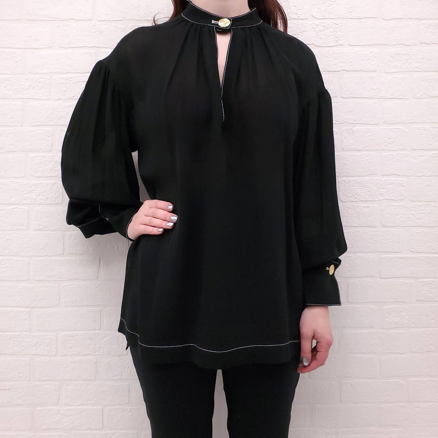 PROENZA SCHOULER SILK GEORGETTE LONG SLEEVE BLOUSE - SIZE 6