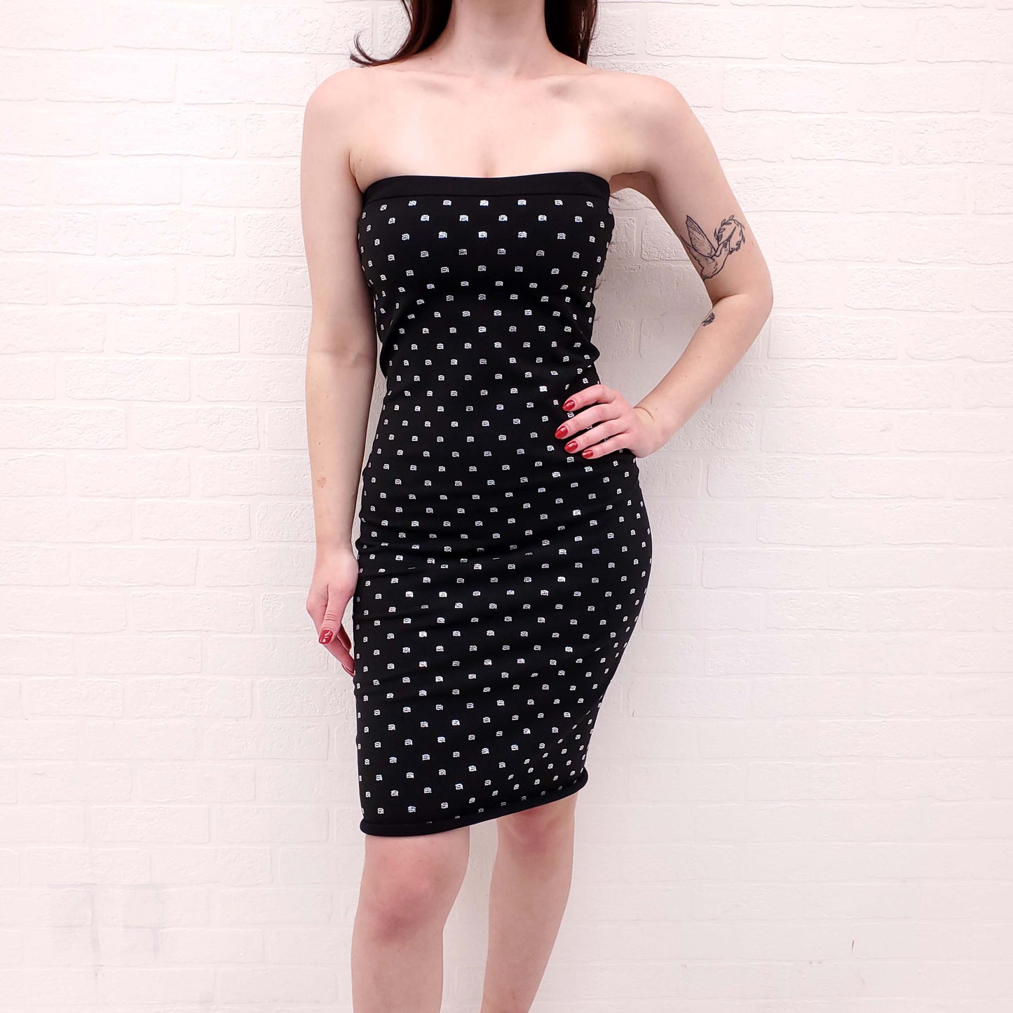 ALEXANDER WANG BLACK STRAPLESS MIDI DRESS WITH CRYSTALS - SIZE L