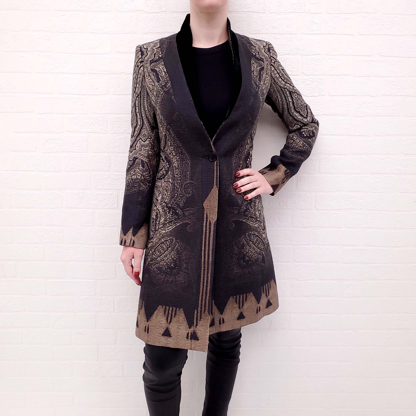 ETRO SAGE GREEN COAT WITH VELVET COLLAR - SIZE 40