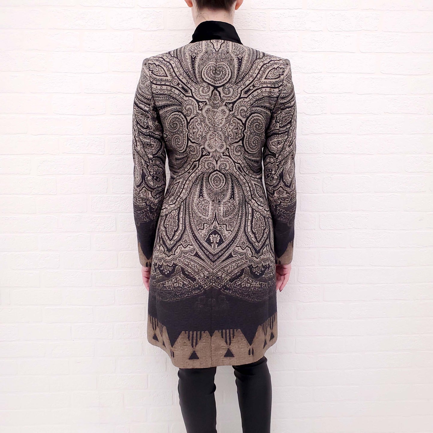 ETRO SAGE GREEN COAT WITH VELVET COLLAR - SIZE 40
