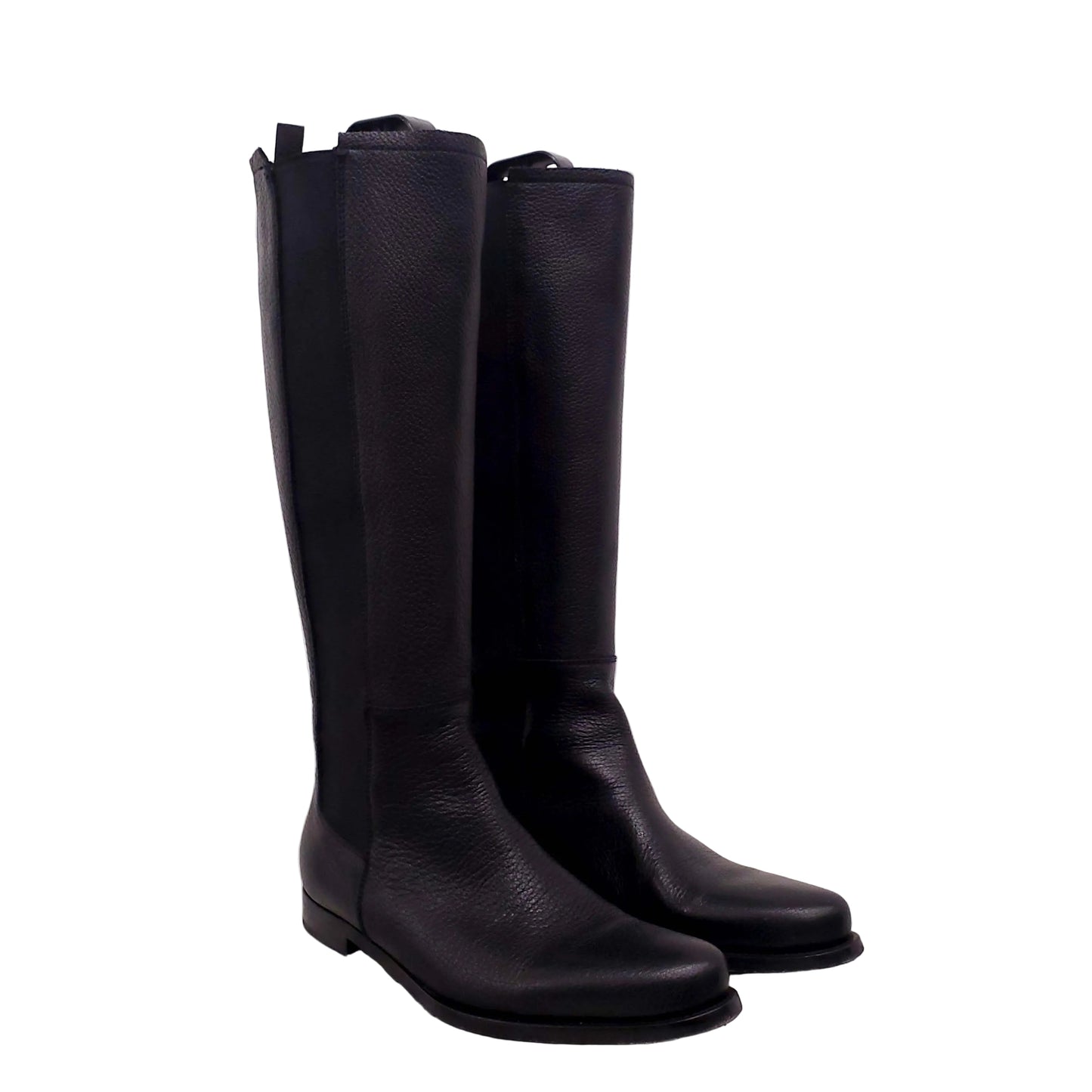 JIL SANDER BLACK LEATHER BOOTS WITH ELASTIC DETAIL - SIZE 39