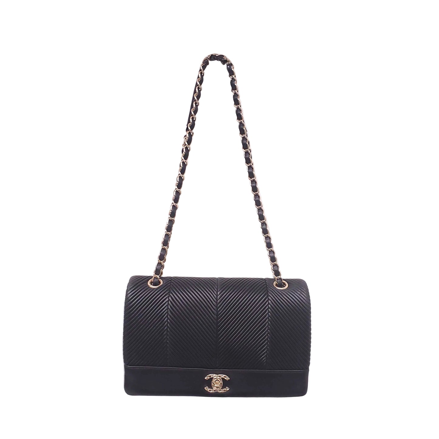 CHANEL BLACK CHEVRON FLAP BAG