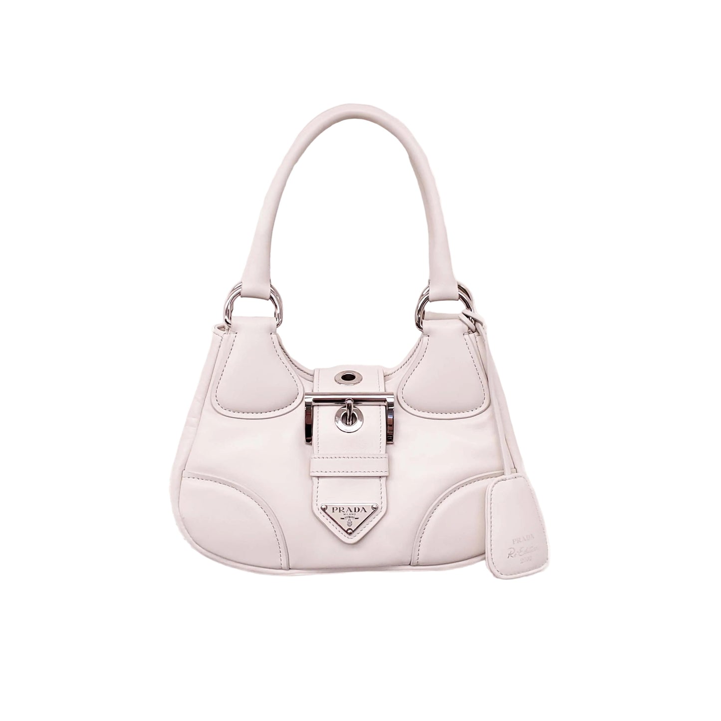 PRADA CREAM MOON PADDED LEATHER BAG