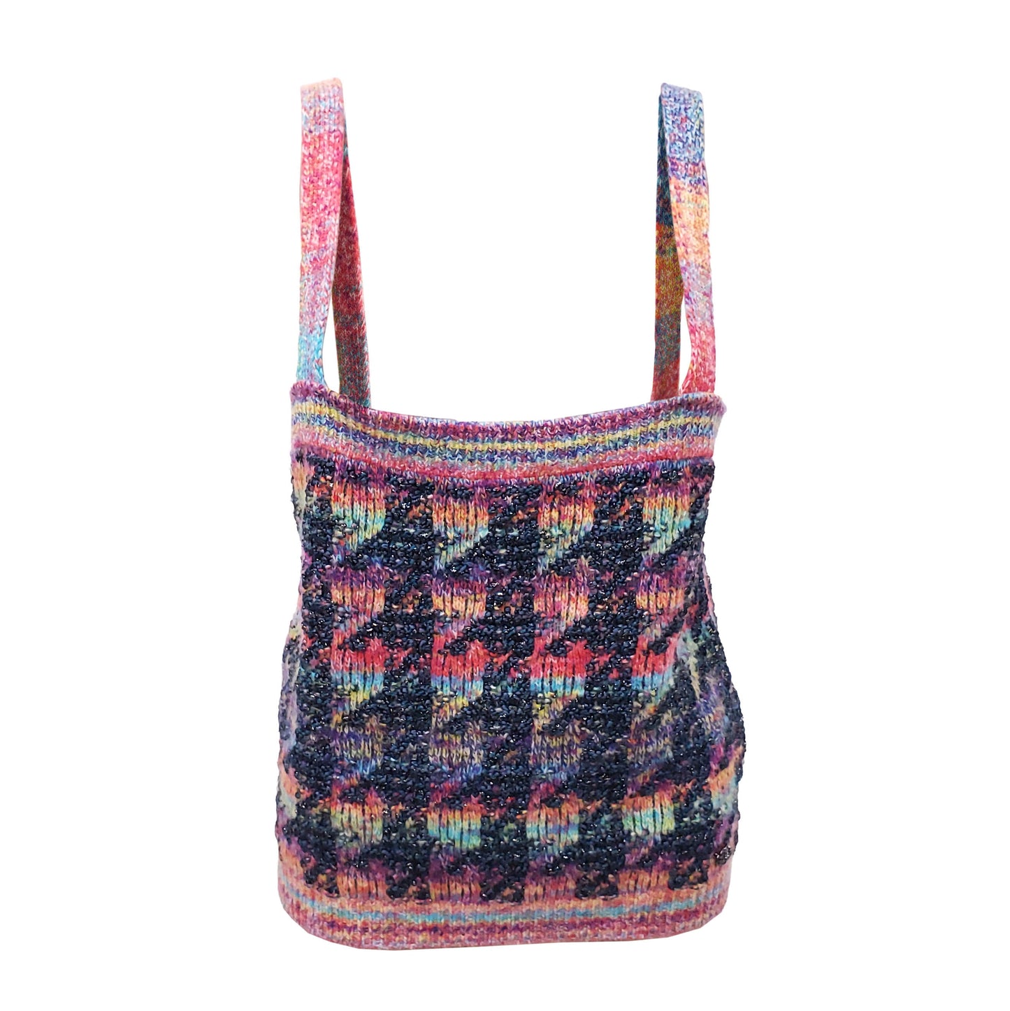 CHANEL MULTI-COLOUR HOUNDSTOOTH KNIT TANK TOP - SIZE 42
