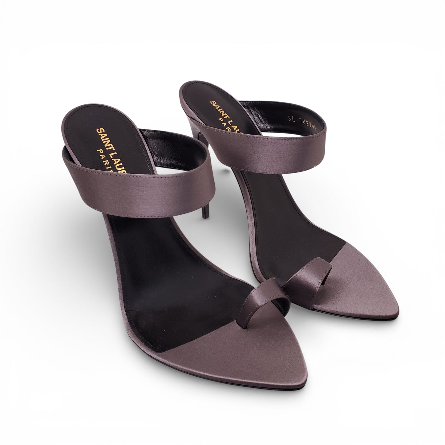 SAINT LAURENT GRAPHITE SATIN HEELS - SIZE 39