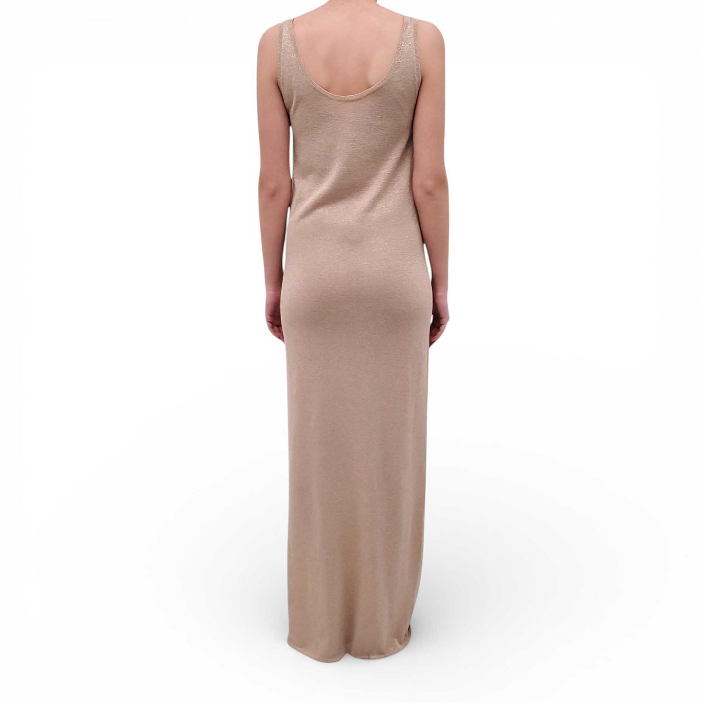 SAINT LAURENT METALLIC GOLD KNIT GOWN - SIZE S