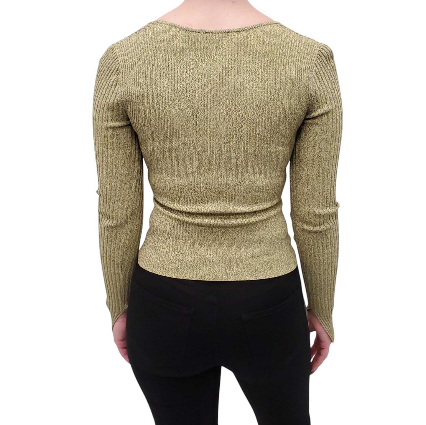 JONATHAN SIMKHAI GREEN KNIT CUTOUT TOP - SIZE XS