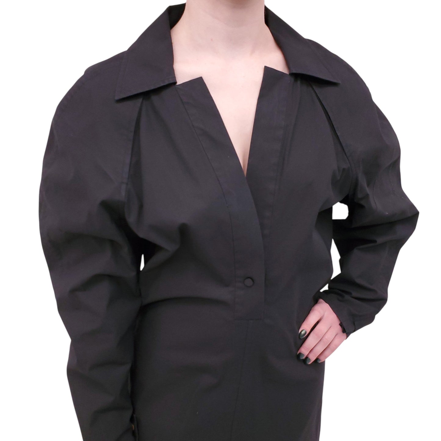 BOTTEGA VENETA BLACK TUNIC OPEN BACK LONG SLEEVE DRESS - SIZE 44