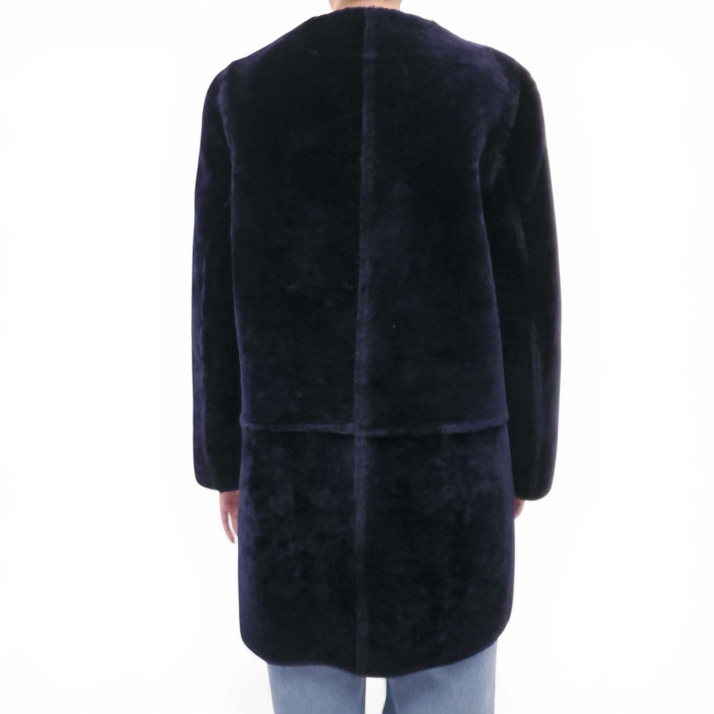 MARNI NAVY REVERSIBLE LEATHER AND SHEARLING COAT - SIZE 40