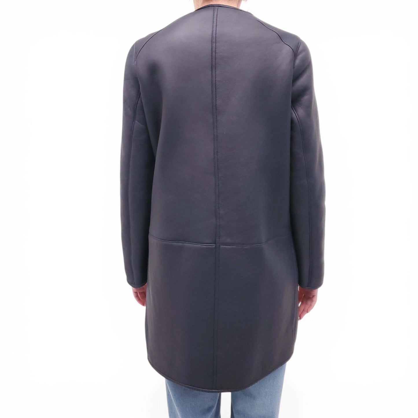 MARNI NAVY REVERSIBLE LEATHER AND SHEARLING COAT - SIZE 40
