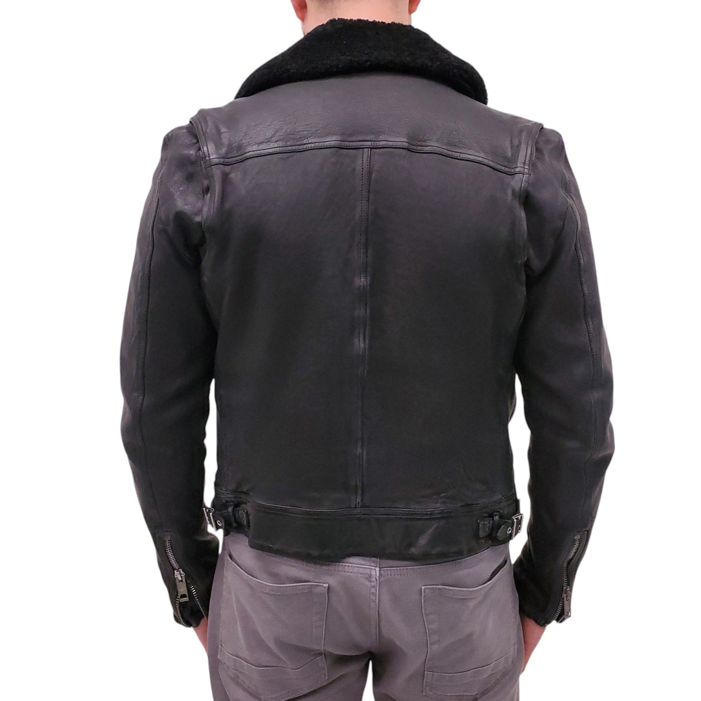 BURBERRY BRIT BLACK SHEARLING LINED LEATHER JACKET - MEN'S SIZE L