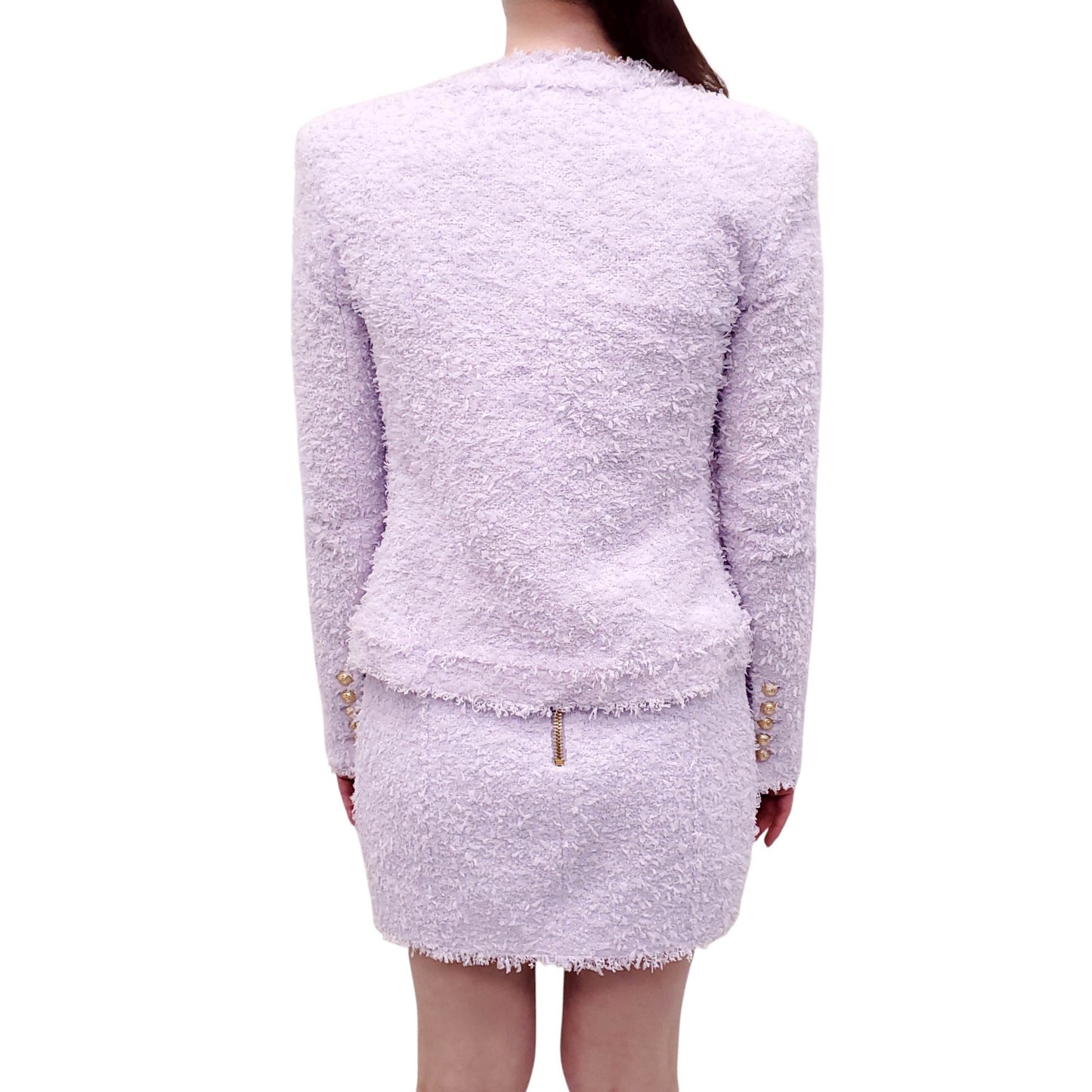 BALMAIN LILAC TWEED SKIRT SET WITH LOGO BUTTONS - SIZE 38