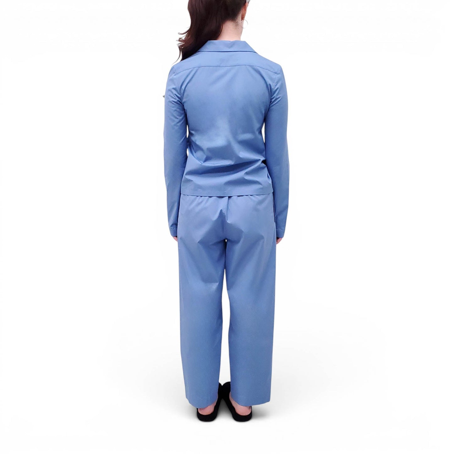 MIU MIU BLUE POPLIN PAJAMA LOGO BLOUSE AND PANTS SET - SIZE 36
