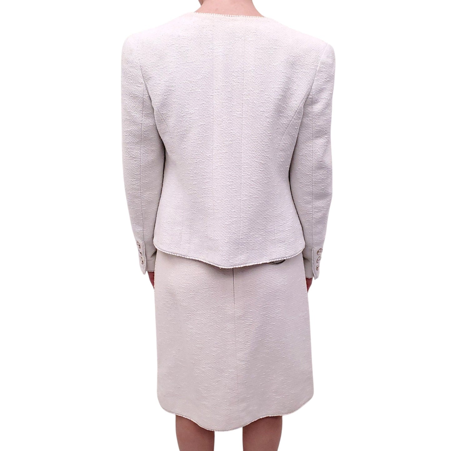CHANEL CREAM THREE-PIECE SUIT WITH BUSTIER, SKIRT AND JACKET - SIZE 42