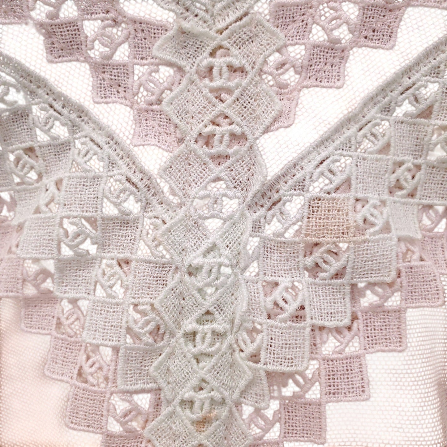 CHANEL 2004 PASTEL MESH LOGO EMBROIDERED LACE CAMISOLE - SIZE 42