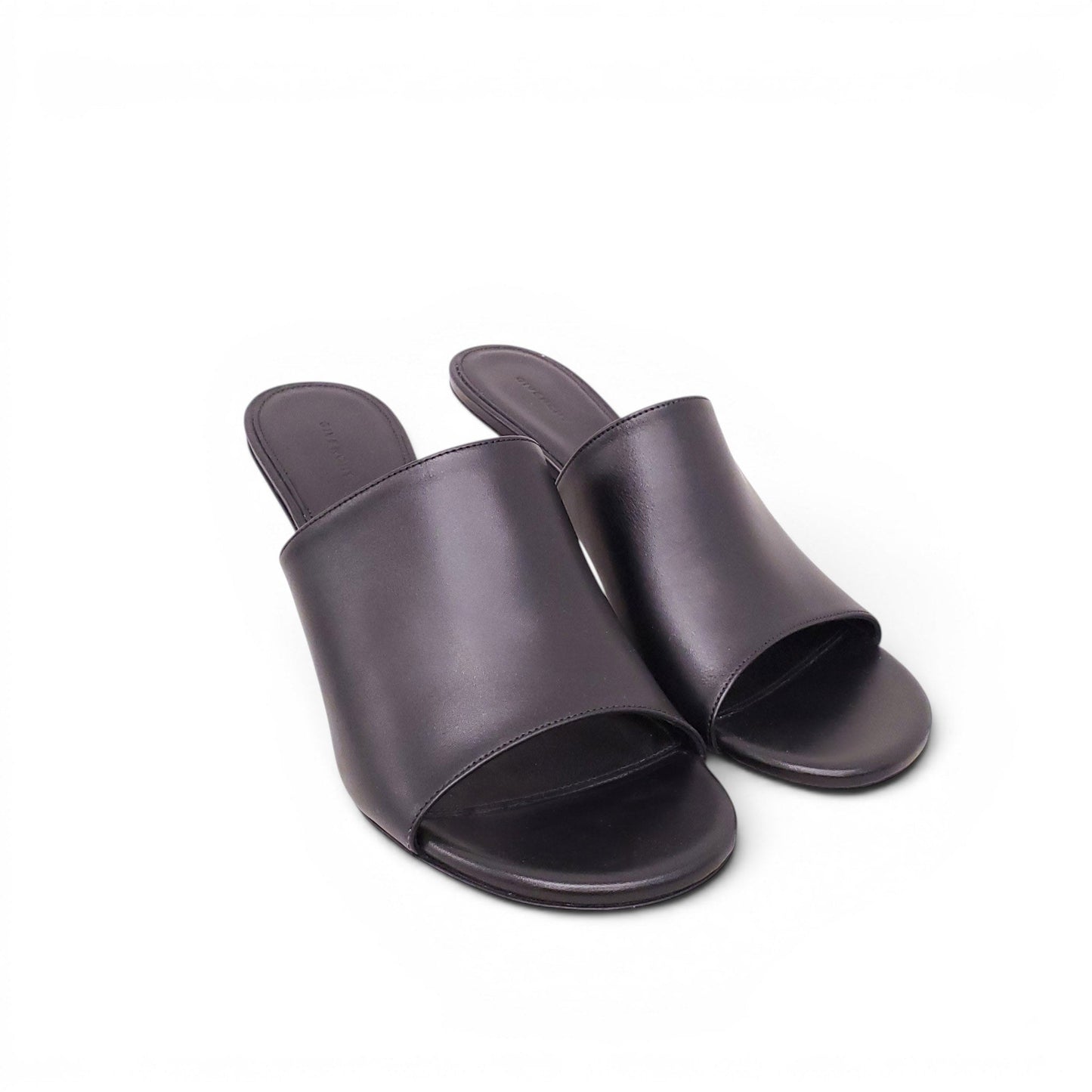 GIVENCHY BLACK MULES WITH GOLD LOGO HEELS - SIZE 37