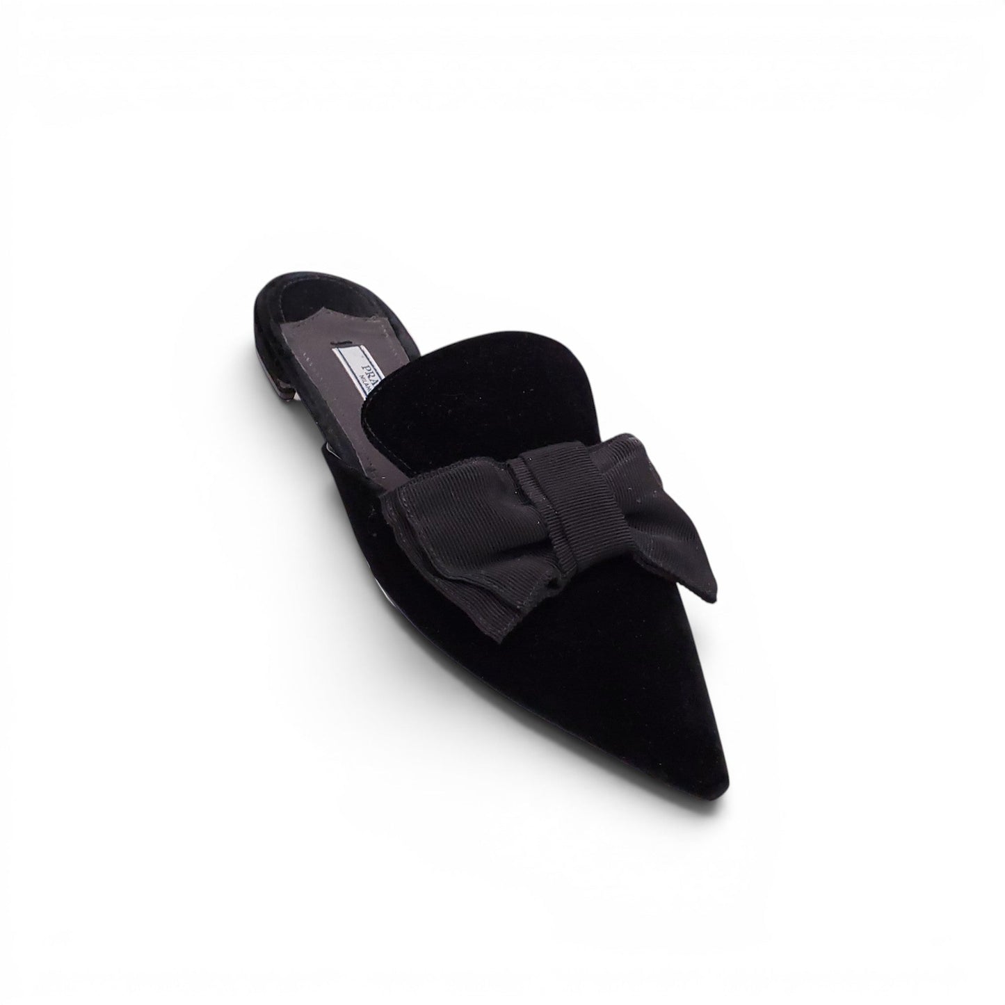 PRADA BLACK VELVET BOW FLATS - SIZE 37
