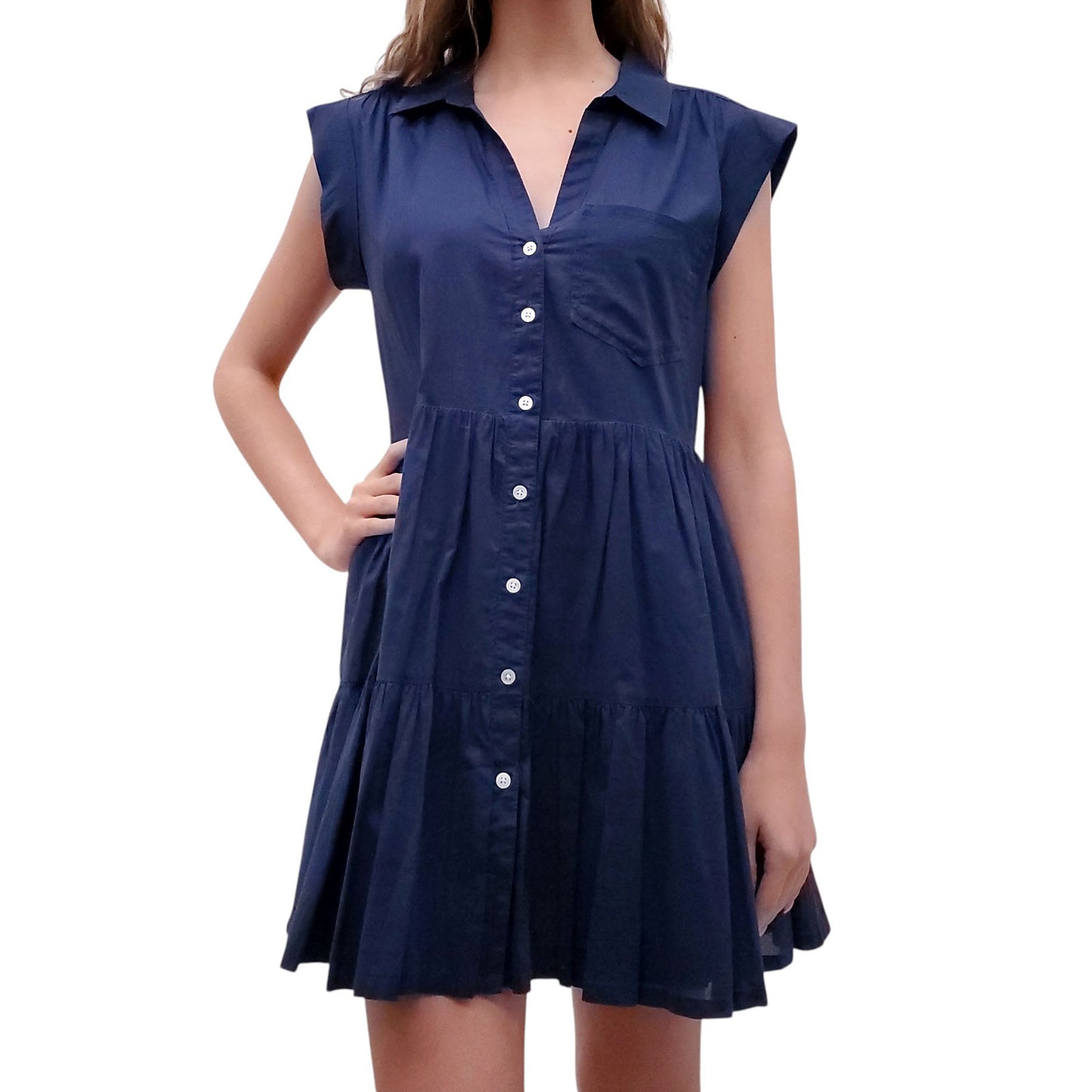 VERONICA BEARD NAVY BUTTON UP DRESS - SIZE S